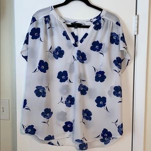 Banana Republic White and Blue Floral Top